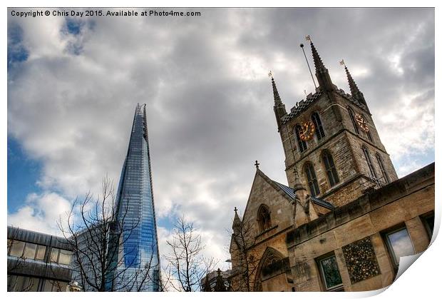  The Shard and Southwark Cathedral Print by Chris Day