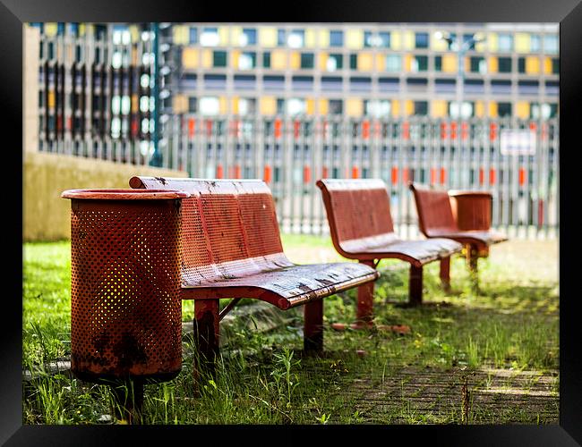Benches at Park Hill Flats  Framed Print by Chris Watson
