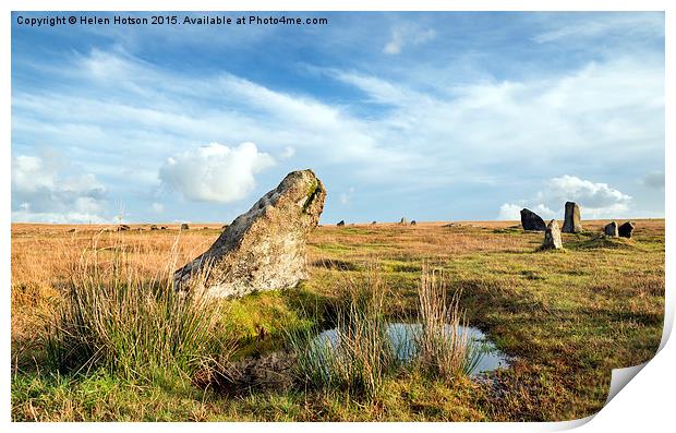 Stannon Stone Circle on Bodmin Moor in Cornwall Print by Helen Hotson