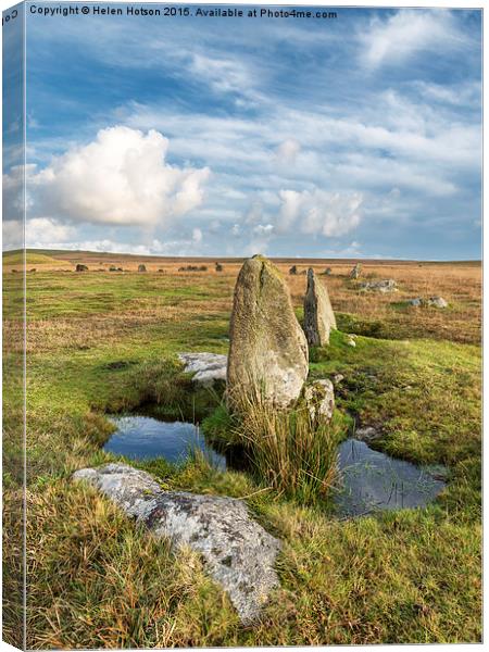 Stannon Stone Circle on Bodmin Moor in Cornwall Canvas Print by Helen Hotson
