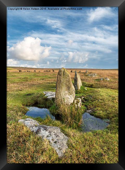 Stannon Stone Circle on Bodmin Moor in Cornwall Framed Print by Helen Hotson