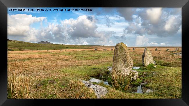 Stannon Stone Circle on Bodmin Moor in Cornwall Framed Print by Helen Hotson
