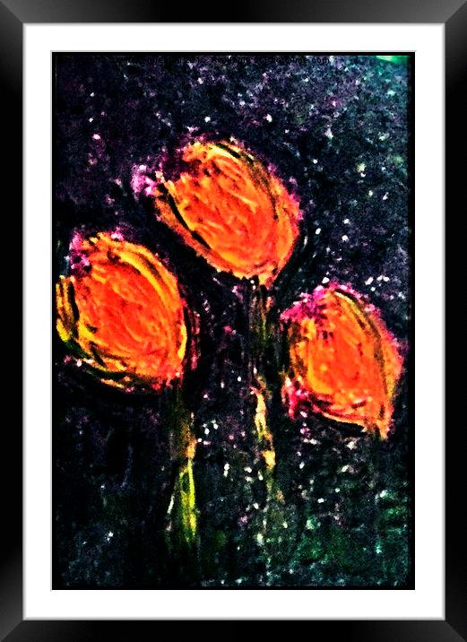  Midnight Tulips Framed Mounted Print by Carmel Fiorentini