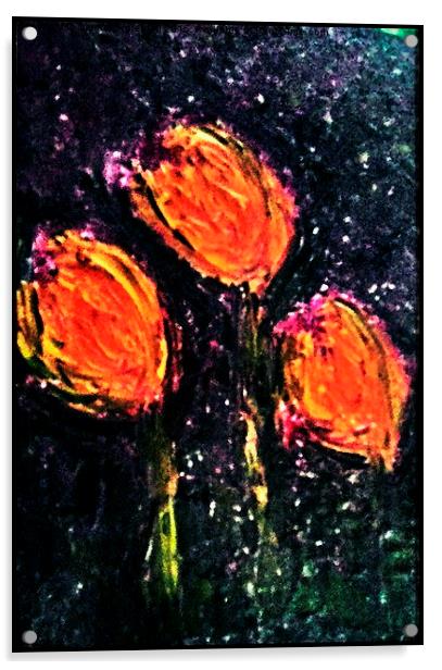  Midnight Tulips Acrylic by Carmel Fiorentini
