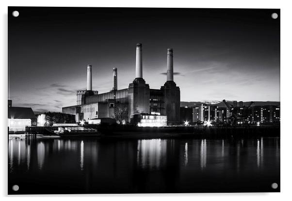  Battersea Power Station in monochrome Acrylic by Ian Hufton