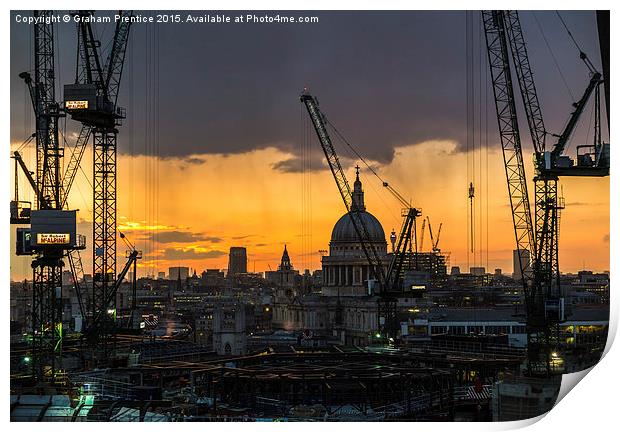  Tower cranes over the City of London Print by Graham Prentice