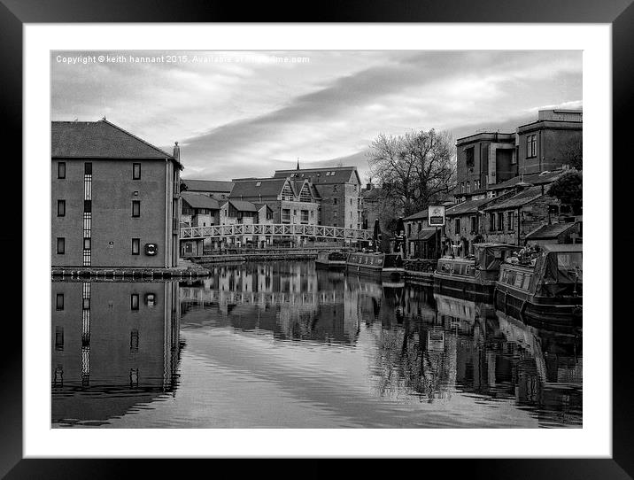 narrowboats moored in  lancaster canal basin  Framed Mounted Print by keith hannant