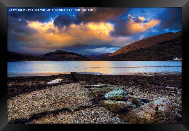 Sunset on Loch Long Framed Print by David Yeaman
