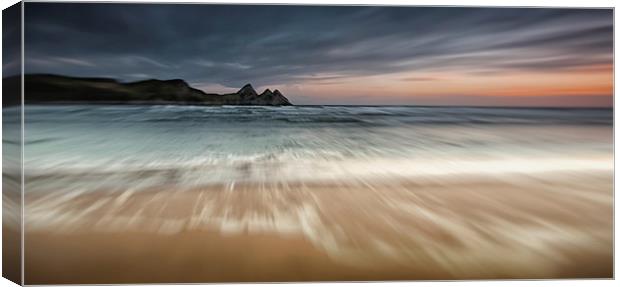  Sunset at Three Cliffs Bay Gower Canvas Print by Leighton Collins