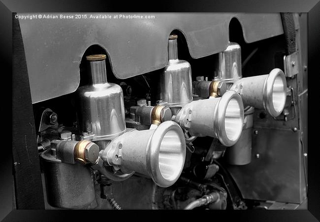 Split toned photograph of triple S.U Carburettors  Framed Print by Adrian Beese
