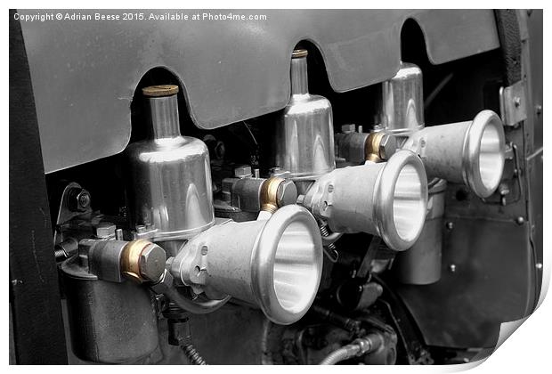Split toned photograph of triple S.U Carburettors  Print by Adrian Beese