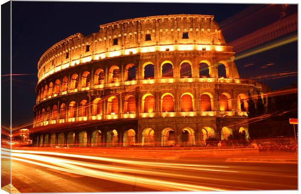 Rome Colosseum At Night Canvas Print by Kerri Dowling