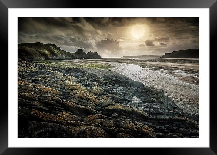  Moody Three Cliffs Bay Gower  Framed Mounted Print by Leighton Collins