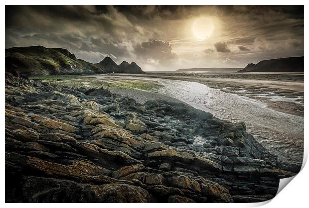  Moody Three Cliffs Bay Gower  Print by Leighton Collins