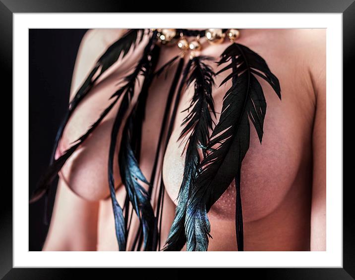 Black feather necklace Framed Mounted Print by Chris Watson