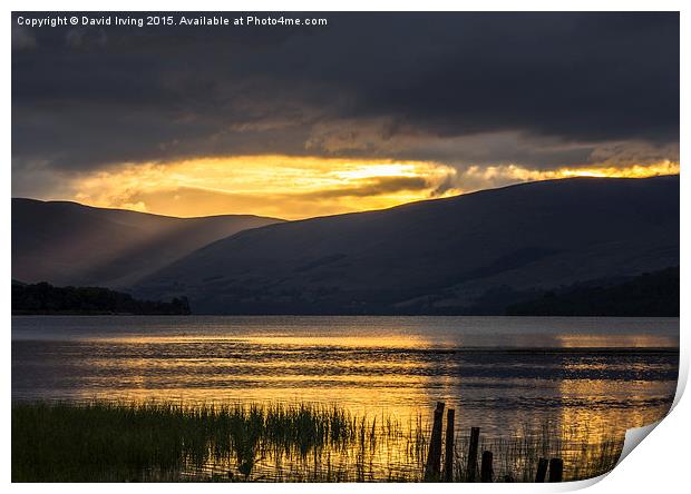  Crepuscular rays over Loch Tay Print by David Irving