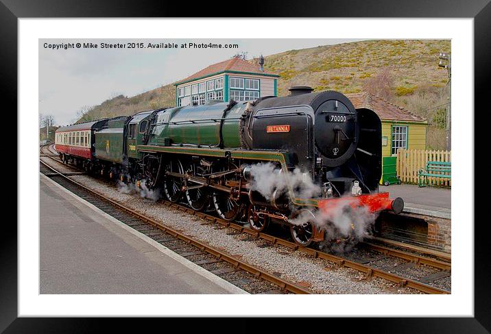  70000 Britannia at Corfe Castle. Framed Mounted Print by Mike Streeter