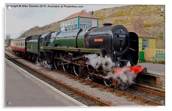  70000 Britannia at Corfe Castle. Acrylic by Mike Streeter