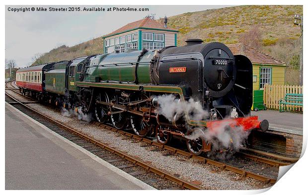  70000 Britannia at Corfe Castle. Print by Mike Streeter