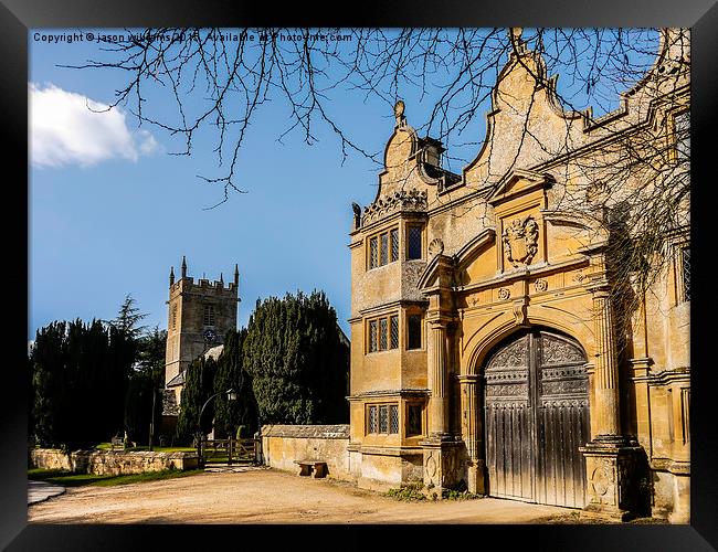  Cotswold Gatehouse & Church. Framed Print by Jason Williams