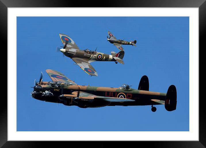 Lancaster Bomber and Spitfires Framed Mounted Print by Oxon Images