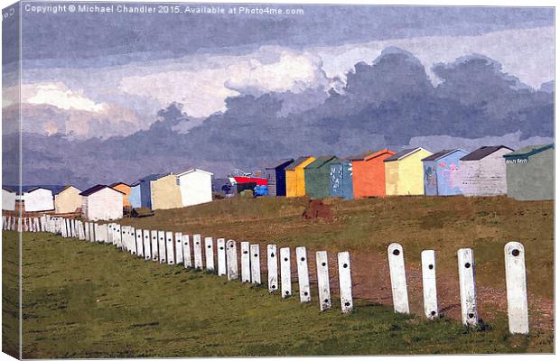  Littlestone Beach Huts painting Canvas Print by Michael Chandler