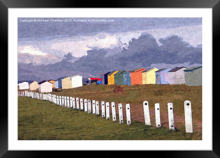  Littlestone Beach Huts painting Framed Mounted Print by Michael Chandler