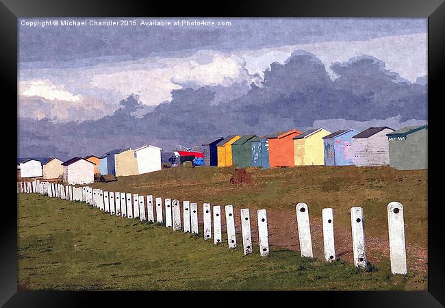  Littlestone Beach Huts painting Framed Print by Michael Chandler