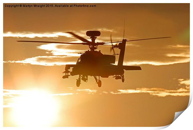  Sunset Apache AH64 attack Helicopter Print by Martyn Wraight