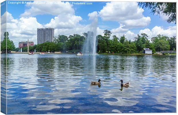 Fountain on the Lake Canvas Print by Arsalan uljamil