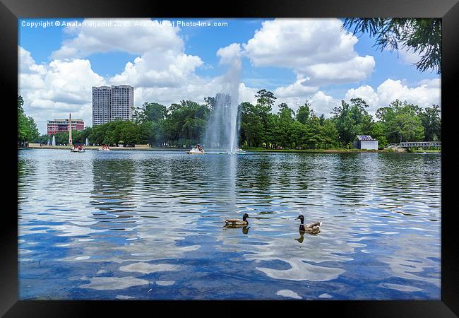 Fountain on the Lake Framed Print by Arsalan uljamil