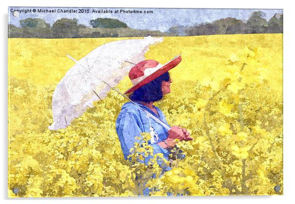  Girl in yellow with parasol Acrylic by Michael Chandler