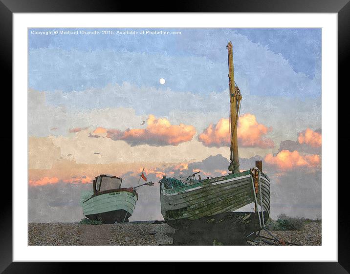  Boats on the beach at Dungeness Framed Mounted Print by Michael Chandler