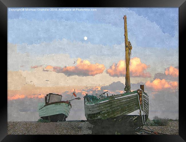  Boats on the beach at Dungeness Framed Print by Michael Chandler