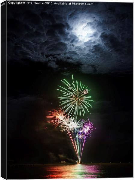 Full Moon Fireworks Canvas Print by Peta Thames