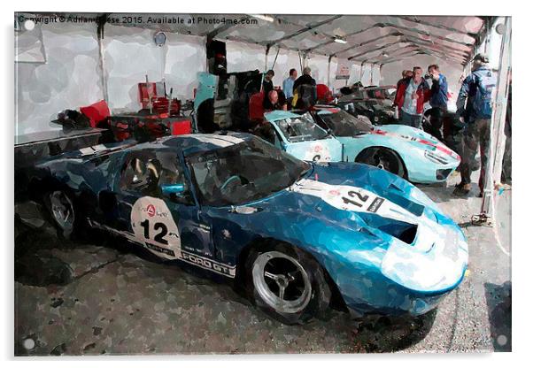  Ford GT40's in the Classic LeMans paddock Acrylic by Adrian Beese