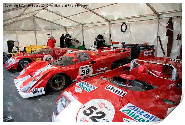  Classic racing Ferrari and Alfa Romeos Print by Adrian Beese