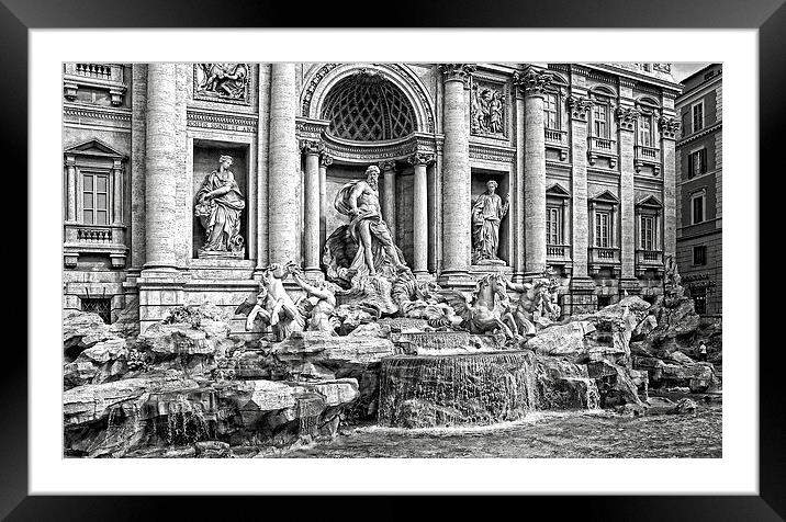 Trevi Fountain B&W Framed Mounted Print by Tom Gomez