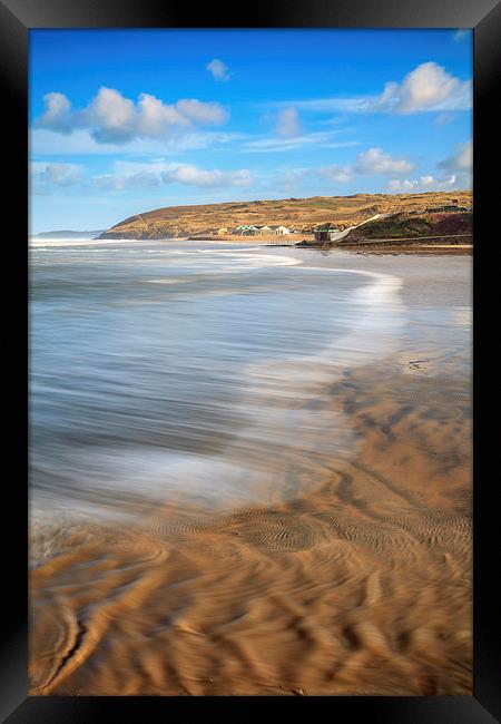 Perranporth Beach at High Tide Framed Print by Andrew Ray