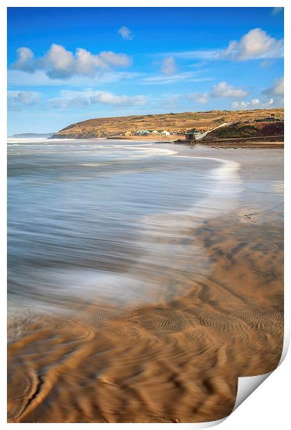 Perranporth Beach at High Tide Print by Andrew Ray