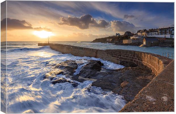 Setting Sun at Porthleven Canvas Print by Andrew Ray