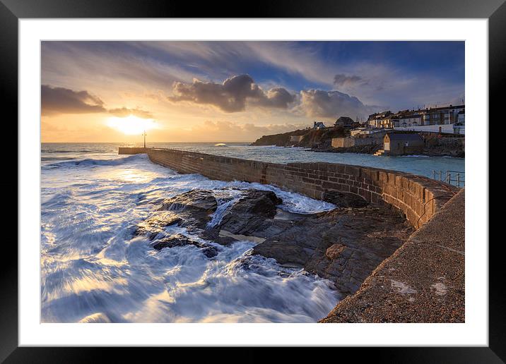 Setting Sun at Porthleven Framed Mounted Print by Andrew Ray