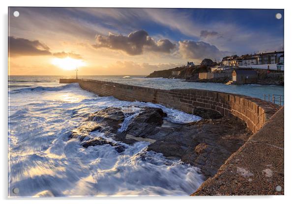Setting Sun at Porthleven Acrylic by Andrew Ray