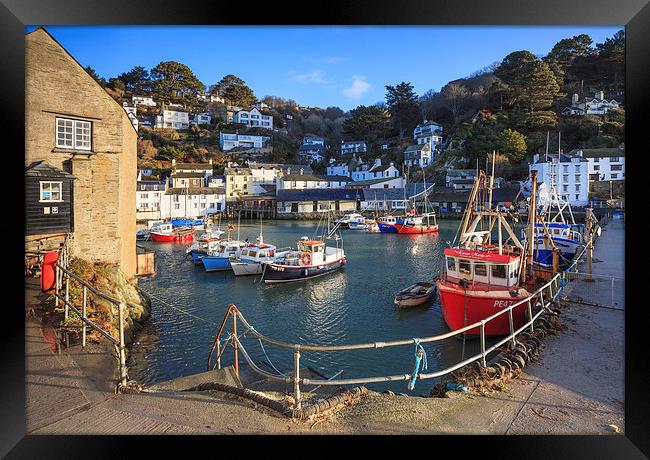 Boats in the Harbour (Polperro)   Framed Print by Andrew Ray