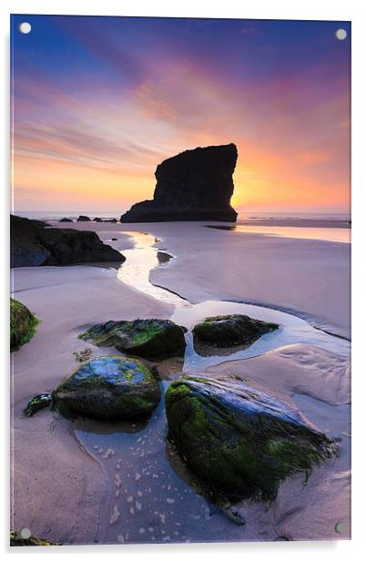 Sunset at Bedruthan Steps Acrylic by Andrew Ray