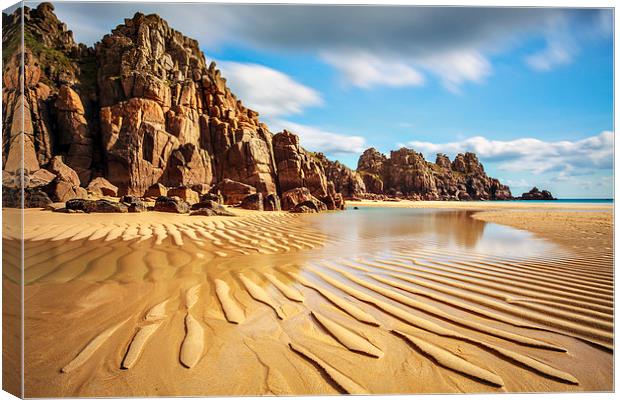 Low Tide at Porthcurno Canvas Print by Andrew Ray