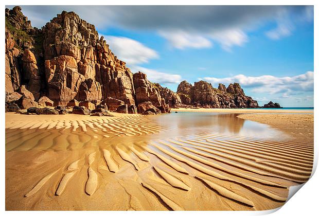 Low Tide at Porthcurno Print by Andrew Ray