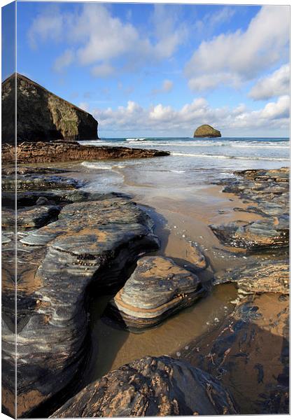 Rocky Shore (Trebarwith Strand) Canvas Print by Andrew Ray