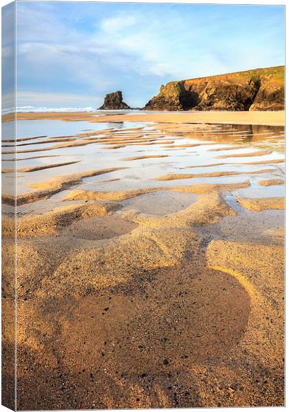 Sand Patterns at Porthcothan Canvas Print by Andrew Ray