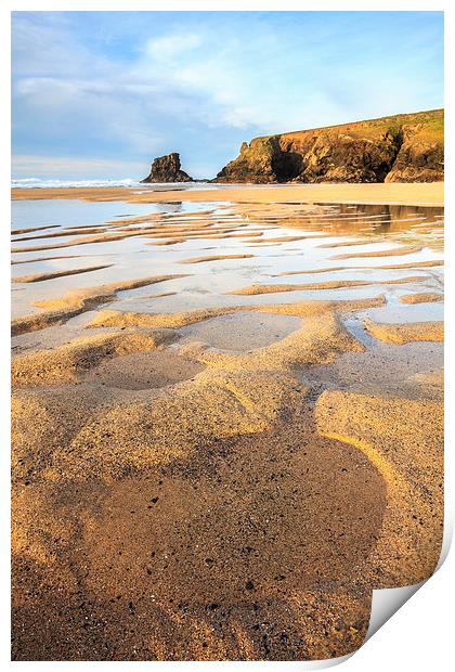 Sand Patterns at Porthcothan Print by Andrew Ray